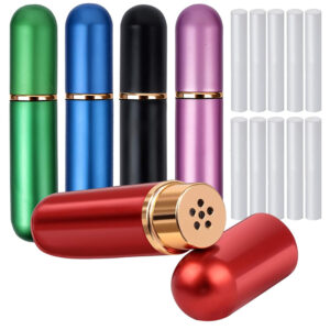 Aromatherapy 5ml Nasal Inhaler tube for Essential Oils, Portable Reusable Blank Aluminum Nasal Inhalers with Cotton Wicks