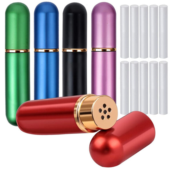 Aromatherapy 5ml Nasal Inhaler tube for Essential Oils, Portable Reusable Blank Aluminum Nasal Inhalers with Cotton Wicks